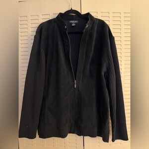 Arbor Way Men’s Suede Bomber Jacket XL – Genuine Leather Body, Knit Sleeves